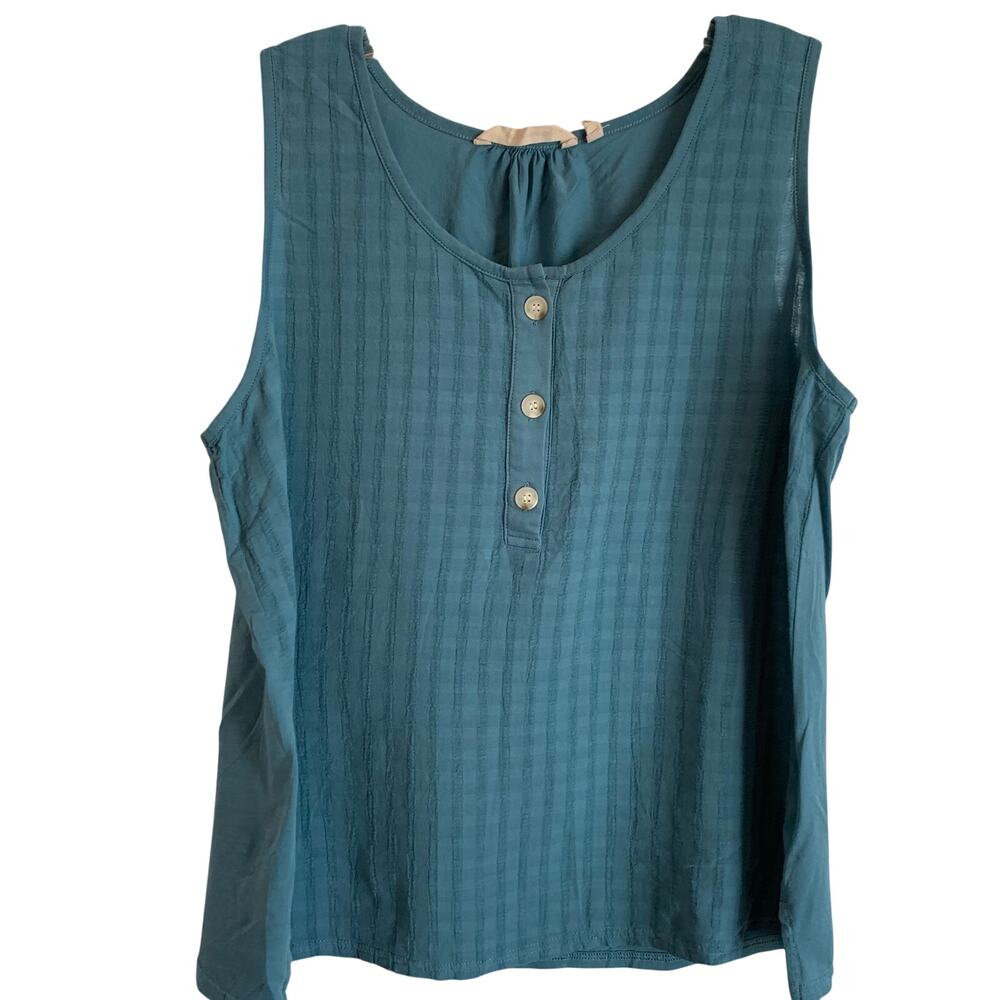 Soft Surroundings Womens XL Gauze Style Tank Turquoise Dusty Blue Textured Top